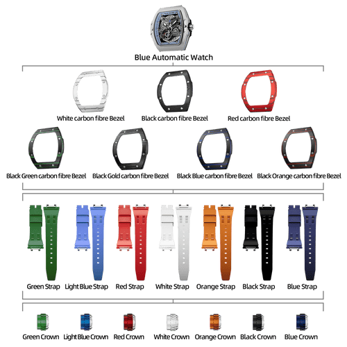 Atomic-Interchangeable Automatic Watch Combo (7-in-1)（IT） - Silver Blue / Carbon Fiber Bezel TSAR BOMBA Watch