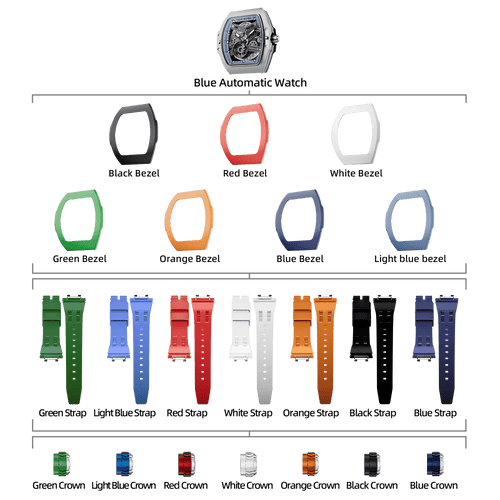 Atomic-Interchangeable Automatic Watch Combo (7-in-1)（IT） - Silver Blue / FluoroRubber Bezel TSAR BOMBA Watch