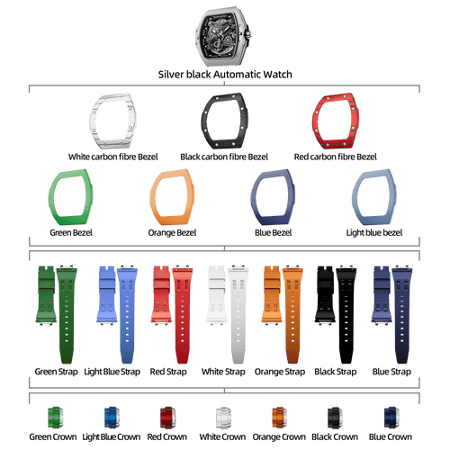 Atomic-Interchangeable Automatic Watch Combo (7-in-1)（IT） - Silver Black / Mixed Material TSAR BOMBA Watch