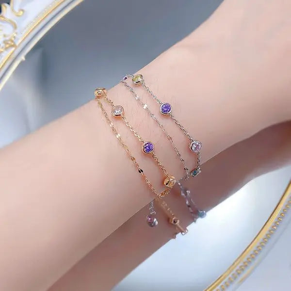 New S925 Sterling Silver Double Layer Rainbow Zircon Adjustable Bubble Bracelet Fashion Jewelry Great Shopping 4You