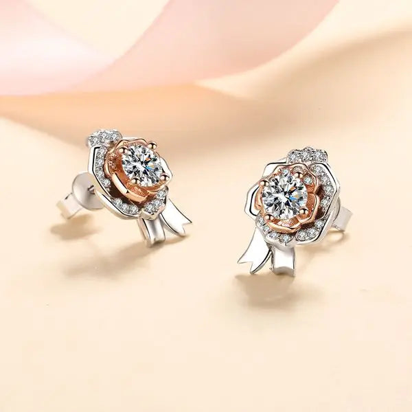 S925 Silver Rose Earrings with Moissanite Stone, Elegant Cold Style Jewelry, Perfect for Daily Wear, Simulated Diamond, Chic Design, Wholesale Available. Great Shopping 4You