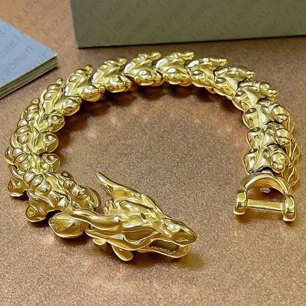 Designer Bracelet Luxury Bangle Jewelry Jewellery Gold Dragon Bamboo Link Chunky Punk Style Cuban Link Bracelet Sterling Silver for Men Women Gift Great Shopping 4You