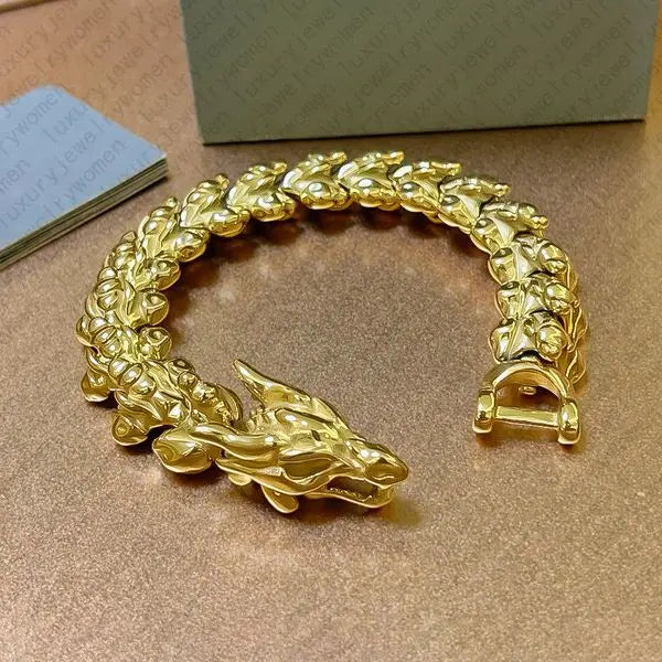 Designer Bracelet Luxury Bangle Jewelry Jewellery Gold Dragon Bamboo Link Chunky Punk Style Cuban Link Bracelet Sterling Silver for Men Women Gift Bestseller Great Shopping 4You