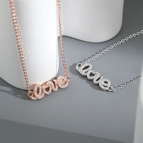 Original Design Rose Gold Letter Pendant Heart LOVE Necklace, Perfect Gift for Girlfriend, Exquisite Elegant Jewelry Great Shopping 4You