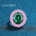 Luxury 925 Sterling Silver Adjustable Ring with Green Gemstone, High-Carbon Diamond, Pink Teardrop Stones, Elegant Floral Design for Women Great Shopping 4You