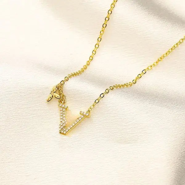 Womens Design Brand Necklace 18K Gold Plated Crystal Stainless Steel Luxury Choker Chain Letter Pendant Wedding Jewelry Great Shopping 4You
