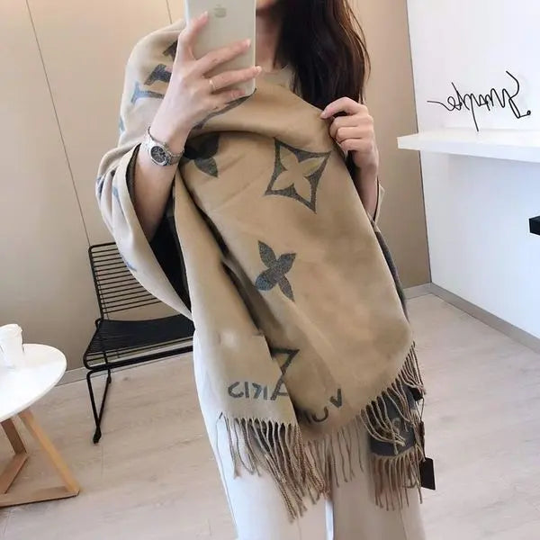 Echarpe Scarf New 2022 V Scarf Cashmere Thick Shawl Women Long Winter Wram Pashmina Wraps Hijab with Tassel Great Shopping 4You