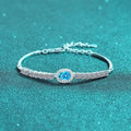 Handcrafted 925 Sterling Silver Blue Oval Moissanite Bracelet for Women, Platinum Plated, Adjustable Cuff Design, Elegant & Minimalist Gift Great Shopping 4You