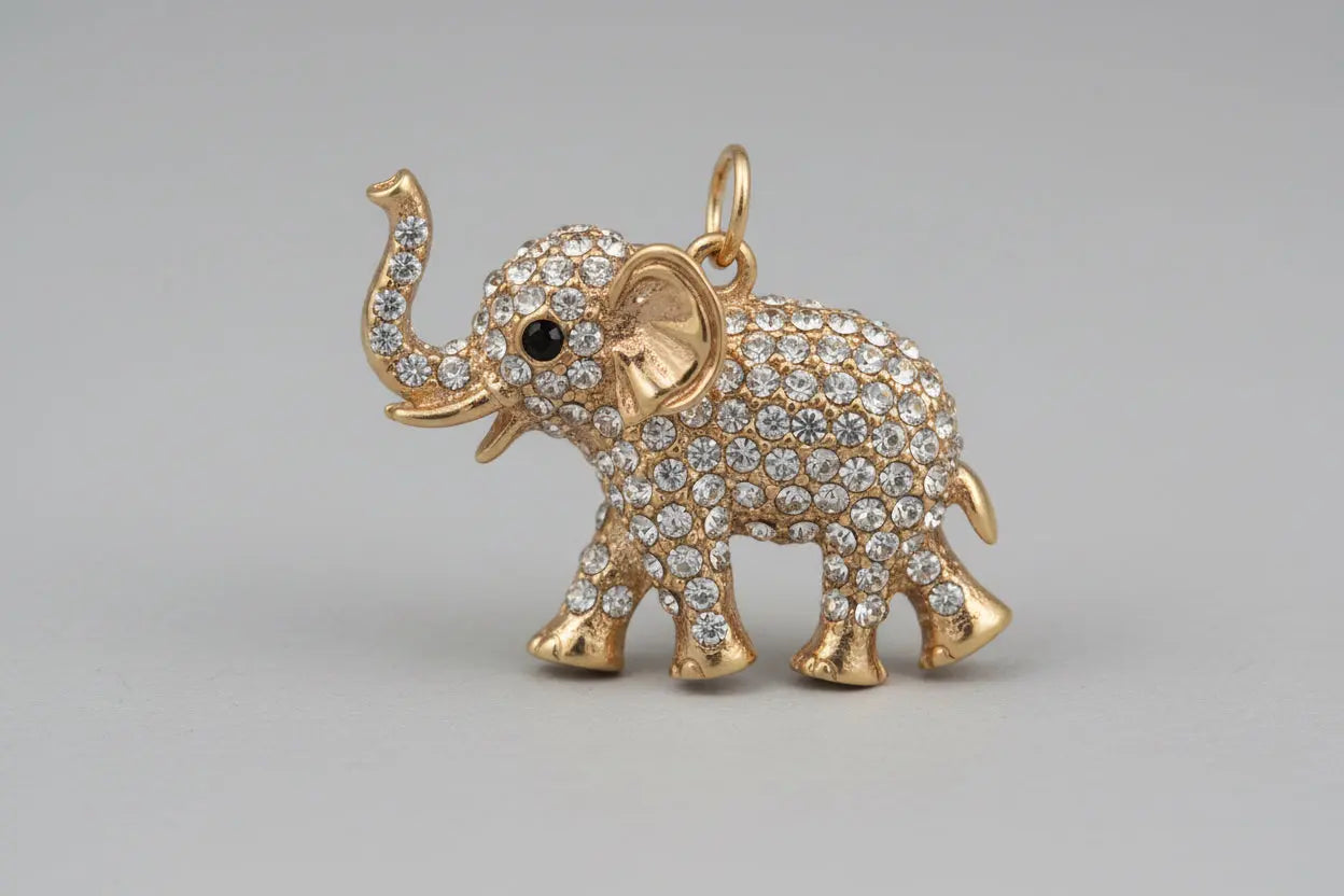 Gold Elephant pendant with Vvs gold diamonds and chain Great Shopping 4You
