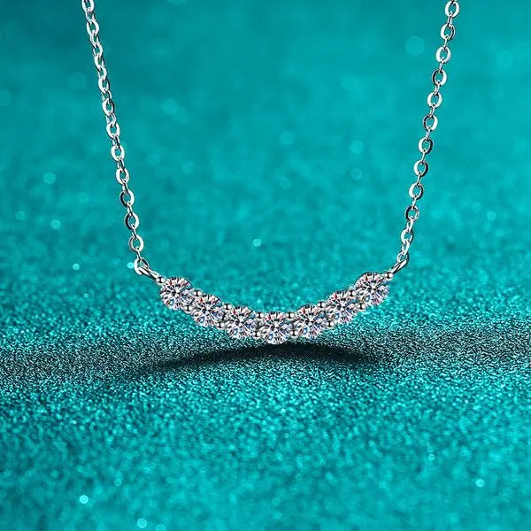 925 Sterling Silver Moissanite Necklace for Women with Seven Diamond Smile Design, Minimalist Pendant for Daily Wear, Affordable Luxury Jewelry Great Shopping 4You