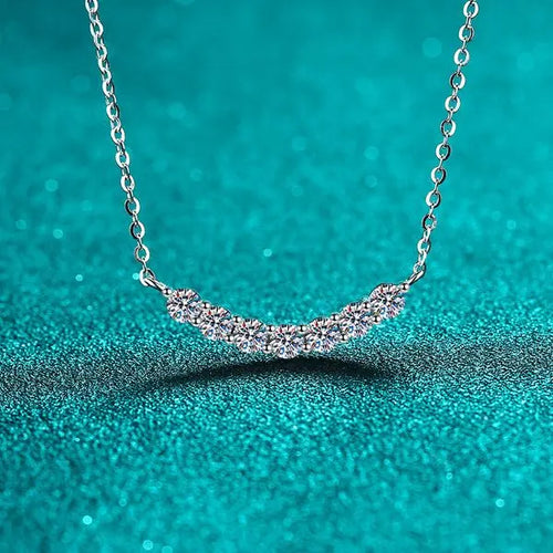 925 Sterling Silver Moissanite Necklace for Women with Seven Diamond Smile Design, Minimalist Pendant for Daily Wear, Affordable Luxury Jewelry Great Shopping 4You