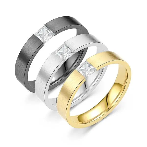Simple Ring Stainless Steel with Diamond Couple Jewelry for Men Women Ring Engagement Birthday Gifts Great Shopping 4You