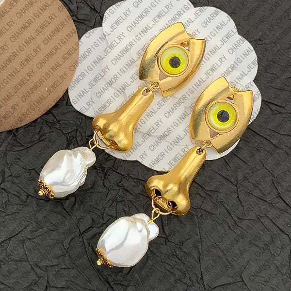 schiaparelliearrings designer earrings women eyes nose pearl drop earrings luxury jewlery designer for women artistic surreal statement elegant vintage gift Great Shopping 4You