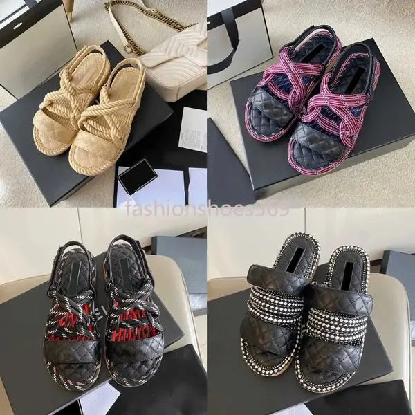 Blade Women 2023 Hemp Rope Woven Metal Chain Sandal Slipper Designer Fashion Luxury Elegant Simple Material Flat Shoes Comfortable Design NO331 Great Shopping 4You
