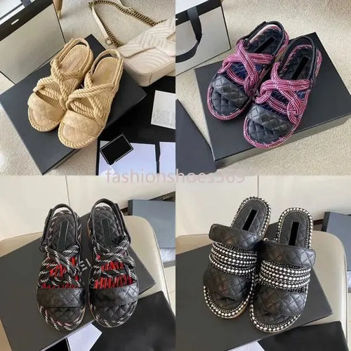 Blade Women 2023 Hemp Rope Woven Metal Chain Sandal Slipper Designer Fashion Luxury Elegant Simple Material Flat Shoes Comfortable Design NO331 Great Shopping 4You