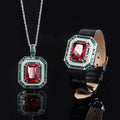 New S925 Silver Faux Ruby Square Pendant Necklace, Luxury Design, Stylish Women's Jewelry, Perfect Gift Choice Great Shopping 4You