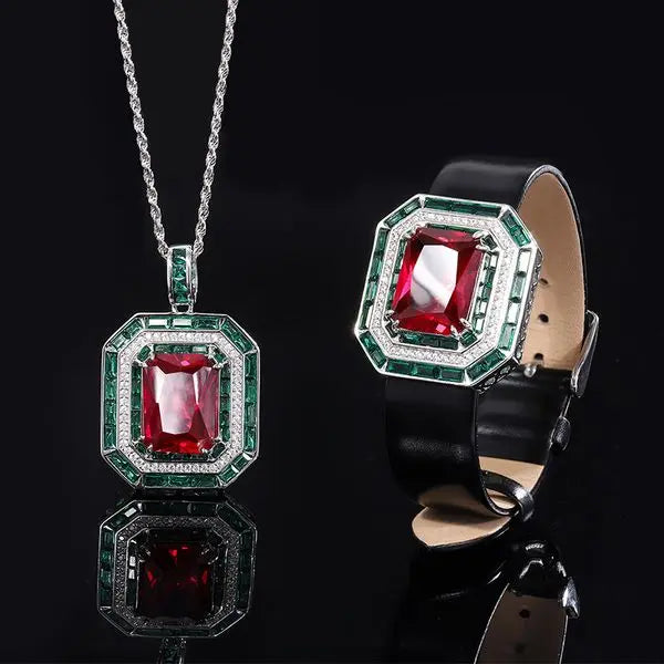 New S925 Silver Faux Ruby Square Pendant Necklace, Luxury Design, Stylish Women's Jewelry, Perfect Gift Choice Great Shopping 4You