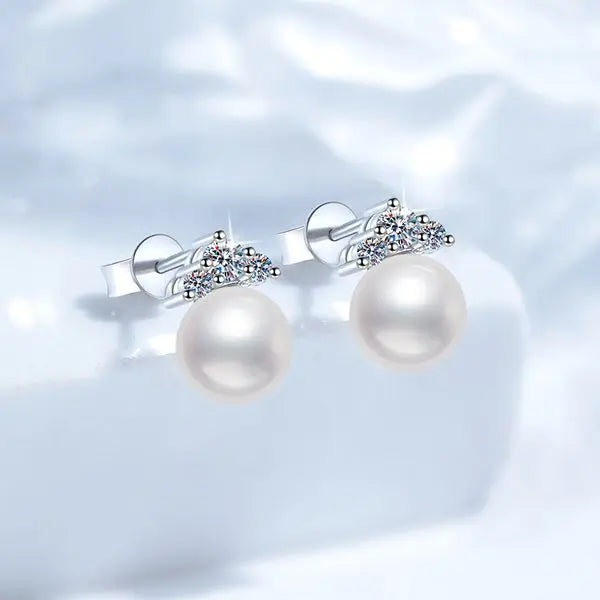 S925 Sterling Silver Earrings, Princess Style Near-Round Freshwater Pearl Studs, Women's Moissanite Earrings, Fashion High-End Stud Earrings Great Shopping 4You