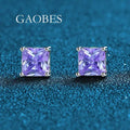 S925 Sterling Silver Minimalist Four-Prong Square Earrings with Green, Blue, Purple, and Pink Gemstones, Elegant and Small Luxury Studs Great Shopping 4You