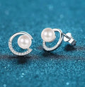 925 Sterling Silver Stud Earrings for Women, Freshwater Pearl CC Style Moissanite Earrings, Flawless Design, High-End Fashion Jewelry Great Shopping 4You