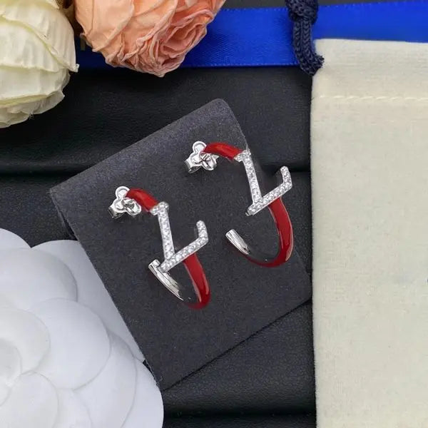 Hoop Earrings Women Designer Diamond Letter Earrings Gold Plated Silver Geometric Earrings Suitable for Wedding Party Christmas Gifts Great Shopping 4You