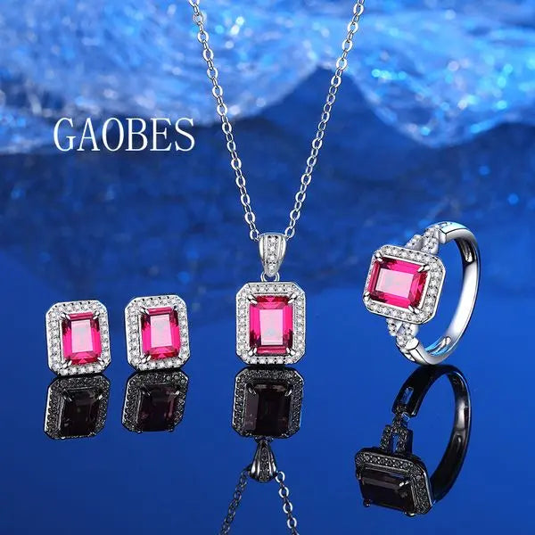 Exquisite Fashion Accessory Trio Featuring Rich Scarlet Synthetic Rubies Embedded into Durable Stainless Steel Base Ideal Giftset for Modern Female Connoisseurs Great Shopping 4You