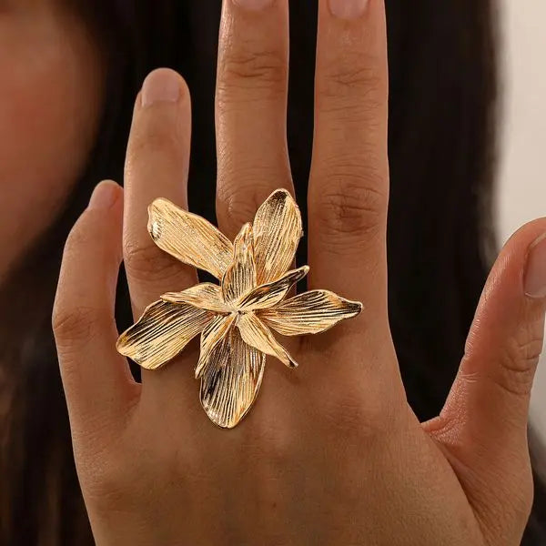 New Stylish Rings High End Floral Statement Rings Oversized Single Flower Design in Gold Silver, Exquisite Hand Jewelry Great Shopping 4You
