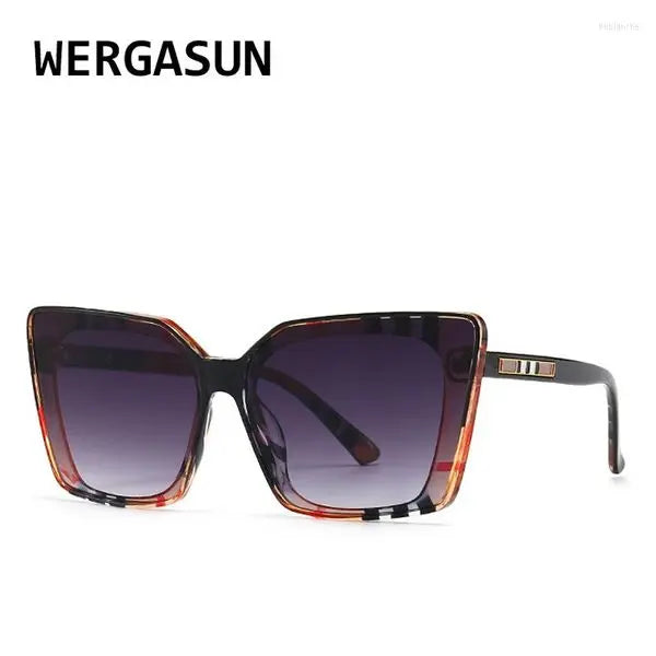 Sunglasses WERGASUN Large Fashion Square Women Designer Luxury Womens Cat Eye Sun Glasses Vintage UV400 Outdoor Great Shopping 4You