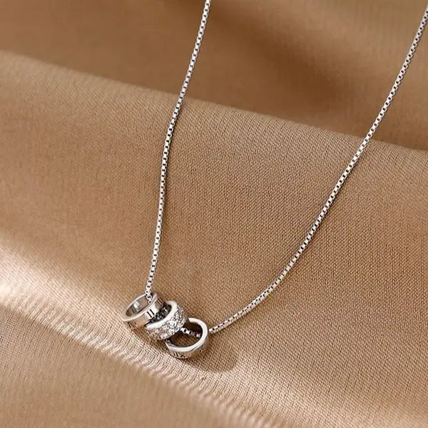 925 Sterling Silver Triple - Ring Necklace, Designer Necklace with Roman Numerals, Luxury Jewelry for Daily Wear & Gifting, Elegant & Sparkling Great Shopping 4You