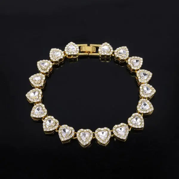 Trendy 11mm Heart Shaped Glass Crystal Rhinestone Cuban Necklace for Men, Hip Hop Jewelry, Stylish Cross-Border Wholesale Fashion Accessories Great Shopping 4You