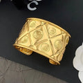 Designer Gold Tone Bracelet gold bangle Checkered Wide Cuff Copper 18K Gold Plated Retro Vintage Style Statement Bangle Fashion Jewelry FREE Shipping Great Shopping 4You