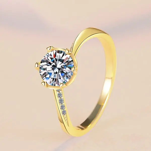 Elegant 925 Sterling Silver Moissanite Ring with 18K Gold Plating, Snowflake Design Wedding Band for Women Great Shopping 4You