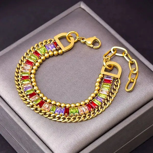 Designer Bracelet Bracelet for Women Colorful Diamond Bangle Tassel Chain Layered Bangles Luxury Jewlery Designer for Women Elegant Gift Great Shopping 4You