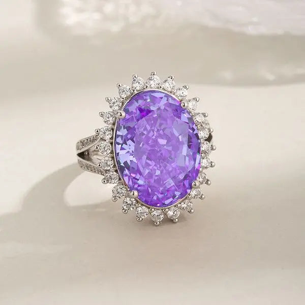 S925 Sterling Silver High Carbon Diamond Purple Padparadscha Ring, Women's Fashion Luxury Jewelry, Aristocratic Style High-End Design Ring Great Shopping 4You