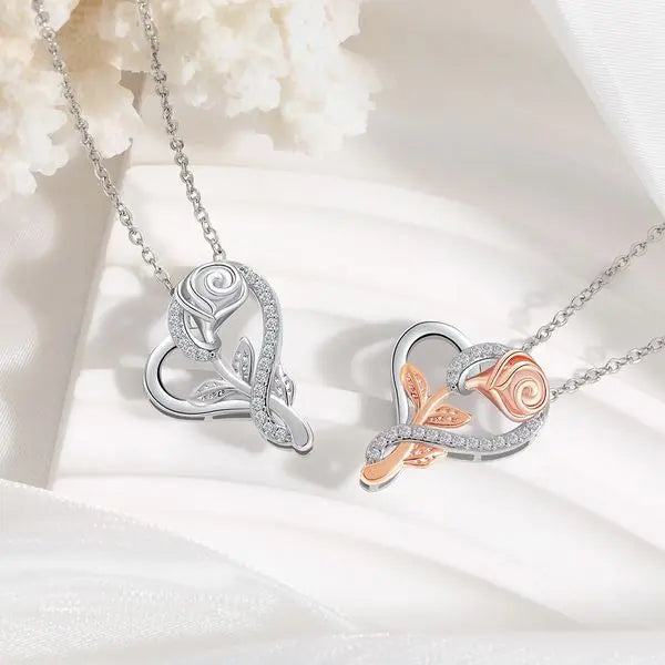 Gold-Plated Pendant Necklace, New Diamond Rose Heart Design, Valentine's Day Gift Great Shopping 4You