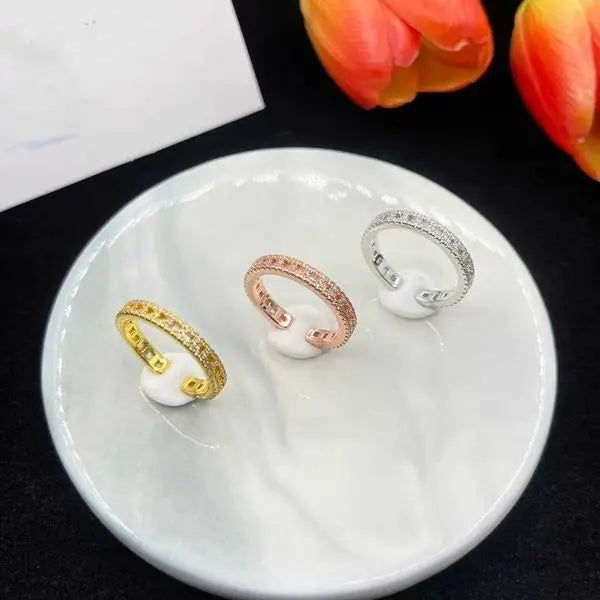 Tiff Ring Designer luxury fashion for Women jewelry 23 Summer New Brass Material Opening Adjustable Ring Three Color Hollow Inlaid Rhinestone jewelry accessory Great Shopping 4You