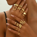 16 Pieces Thick Gold Stackable Rings for Women, Non-Tarnish, Open Stacking Rings, Knuckle Ring Set, Unique Niche - Designed Ring Set, Versatile Great Shopping 4You