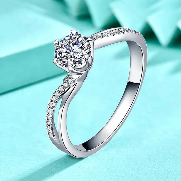 925 Sterling Silver Six-Prong Twist Band Ring, Elegant Closed-End Design, Ins-Style Women's Ring Great Shopping 4You
