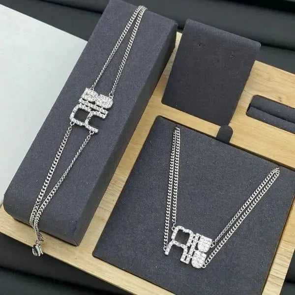 Luxury Bracelet Necklace Set Designer Necklace for Women Diamond and Pearl Bracelet Jewelry Sets 18K Gold 925 Silver Plated High Quality Great Shopping 4You