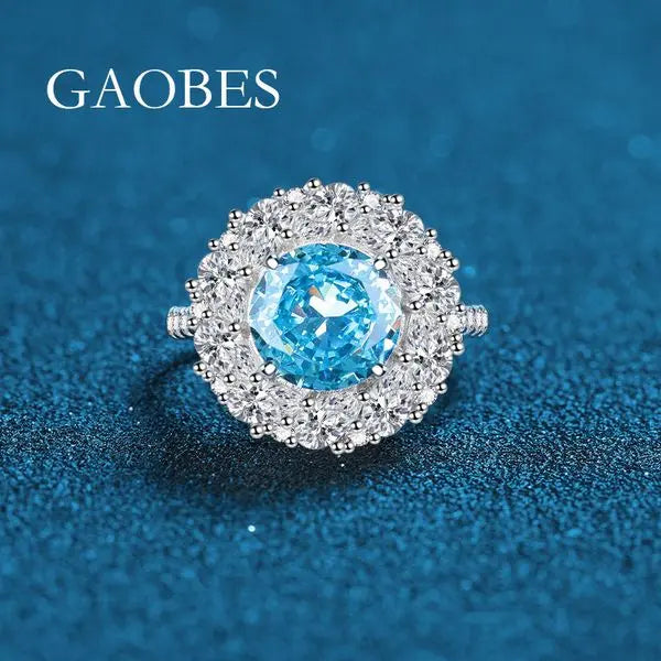 Elegant S925 Sterling Silver Halo Ring with High Carbon Diamonds & Vibrant Gemstones - Pink, Blue, and Yellow Gemstone Options for Women Great Shopping 4You