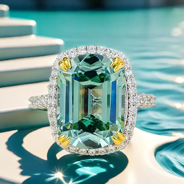 10*14mm 8CT tourmaline green S925 sterling silver emerald cut high carbon diamond unique interface ring hot-sell celebrity style trendy designer precious ring gift Great Shopping 4You