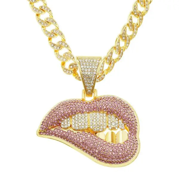 HipHop Zirconia Mouth Inlaid Pendant Cuban Chain for Men Diamond Men's Cool Real Gold Silver Plated Curb Link Grill Teeth Necklace Luxury Jewelry Gift Great Shopping 4You