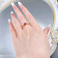 S925 Sterling Silver Gold-Plated Heart-Shaped Ruby Ring with Zirconia for Women, Elegant and Trendy Everyday Jewelry. Great Shopping 4You