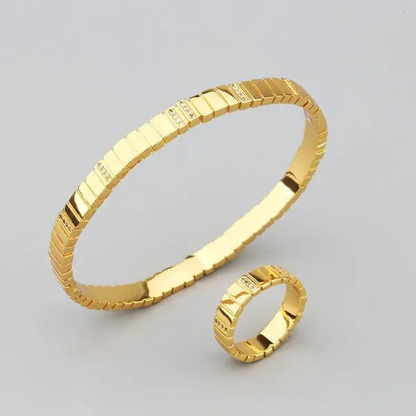 Copper Synthetic Zircon Bracelet Ring CNC Precision Accordion Step Strap Interlaced Champagne Gold Bracelet Great Shopping 4You
