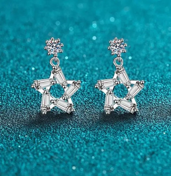 925 Sterling Silver Moissanite Geometric Star Earrings for Women, Elegant and Sparkling, Perfect for Daily Wear or Special Occasions. Great Shopping 4You