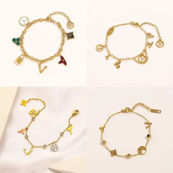 Womens Designer Chain Bracelet Gold Plated Fashion Trendy Pulsera Lock Flower Letters Pendant Diamond Cjeweler Love Charms Bracelets Great Shopping 4You