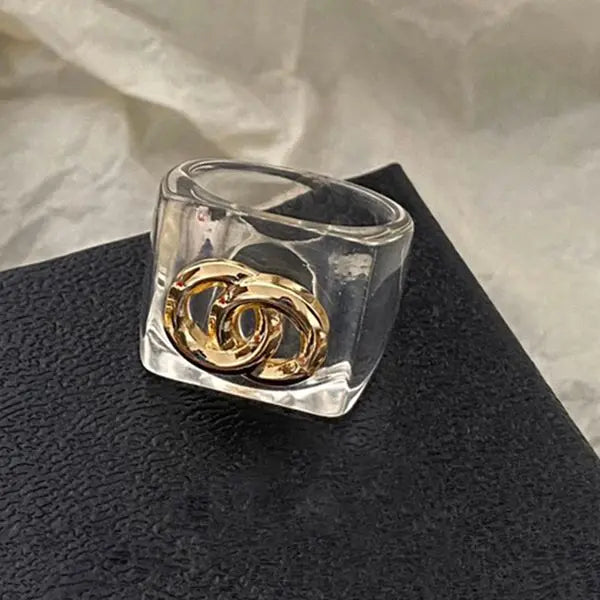 New Style Letter Gold-color Brass Copper Open Band Rings Fashion Fine Finger Luxury Crystal Pearl Ring for Womens Wedding Jewelry Gifts One Size:7 Great Shopping 4You