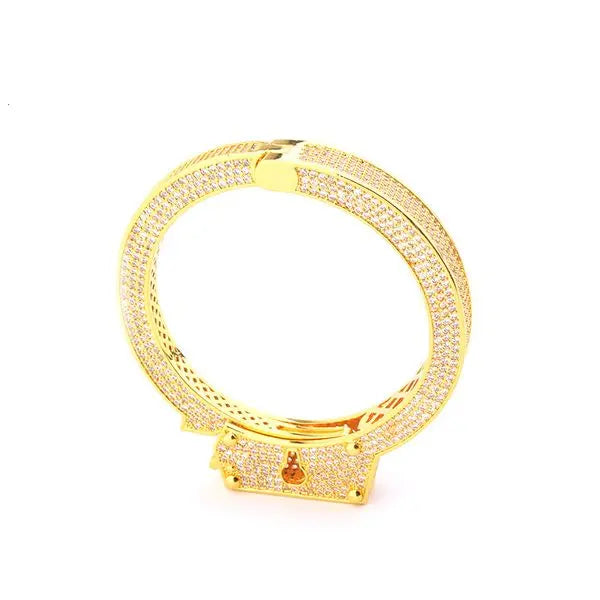 Bracelets Luxury Iced Out Handcuff Bracelet Synthetic diamonds Gold Silver Plated Crystal Pave Hinged Bangle Hip Hop Jewelry Bling Rhinestone Shackle Bracelet Great Shopping 4You