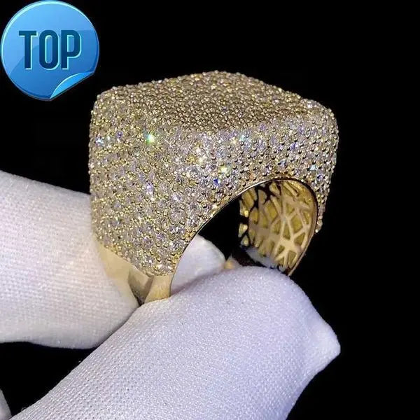 Hip Hop Jewelry Luxury 14K Gold Plated Solid 925 Sterling Silver Iced Out Paved VVS Moissanite Diamond Ring For Men Women Party Great Shopping 4You