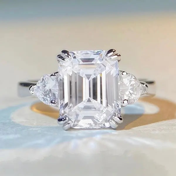 10CT 10x14 Geometric Irregular Sugar Tower Cut High Carbon Diamond Birthday Anniversary Engagement Wedding Ring for Women S925 Sterling Silver Plated 18k Golden Great Shopping 4You